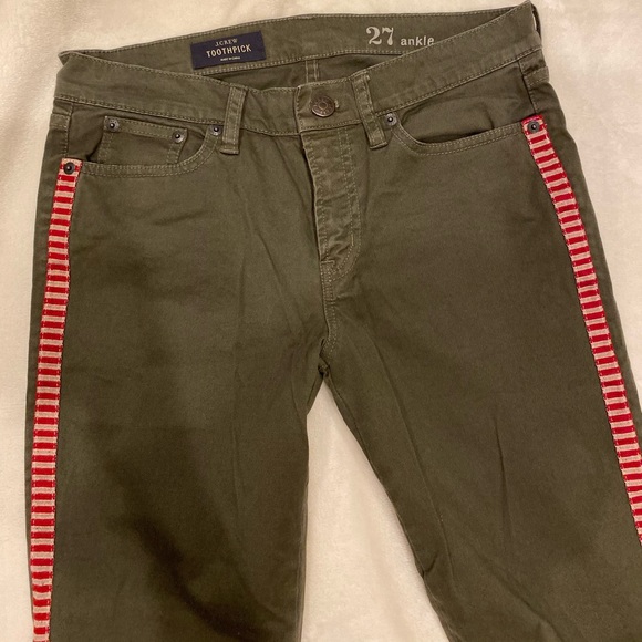 J. Crew Olive Green Pants with Red Detailing - Picture 2 of 3